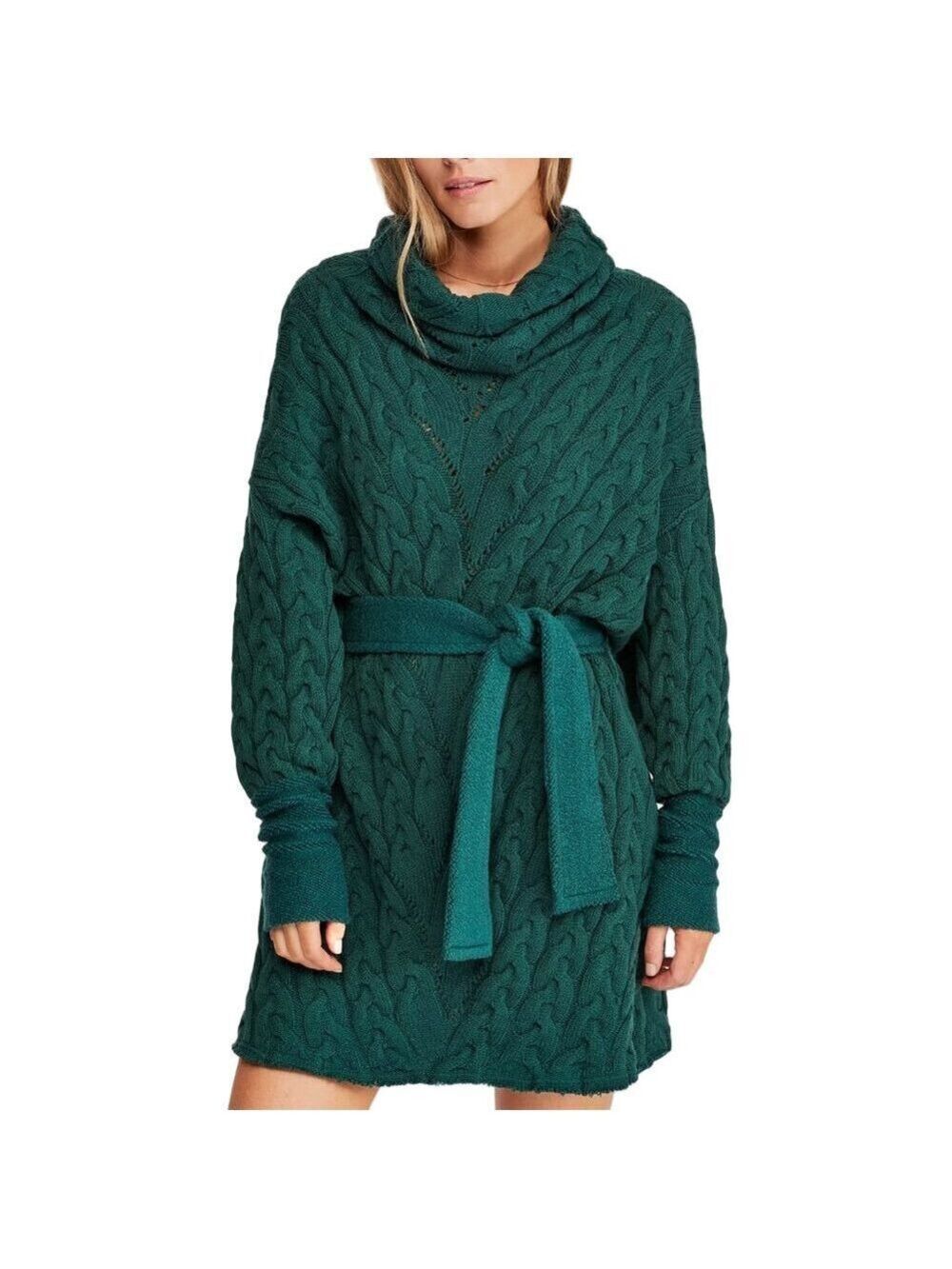 Free People For The Love Of Cables Sweater Dress Green Size Small (Missing Belt)